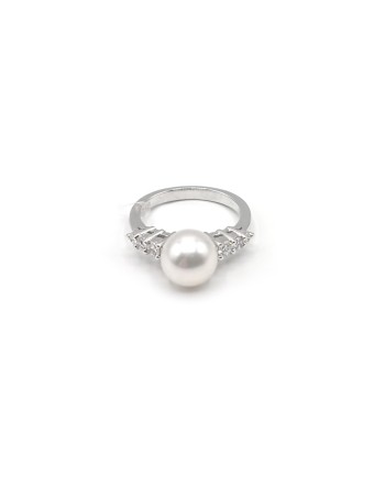 Anello Mikimoto in Oro Bianco con Perla e Diamanti