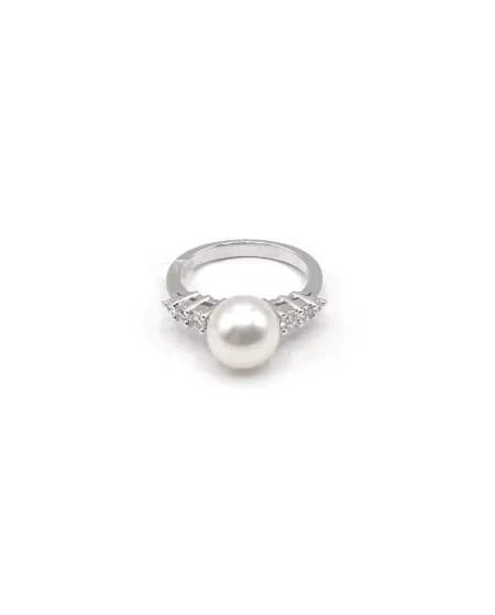 Anello Mikimoto in Oro Bianco con Perla e Diamanti