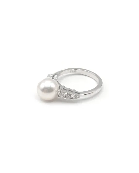 Anello Mikimoto in Oro Bianco con Perla e Diamanti