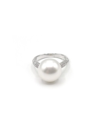 Anello Mikimoto in Oro Bianco con Perla e Diamanti