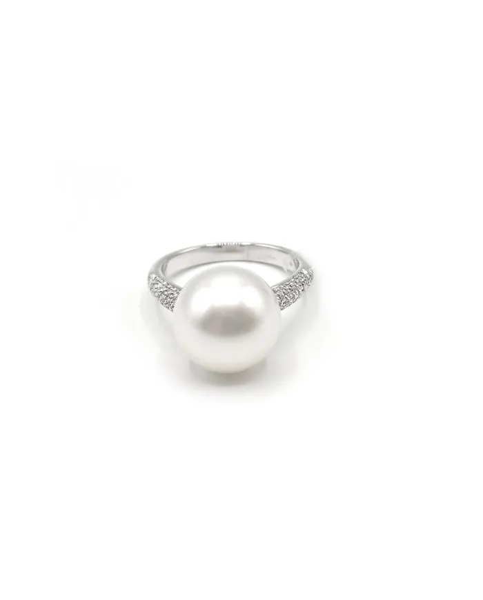 Anello Mikimoto in Oro Bianco con Perla e Diamanti