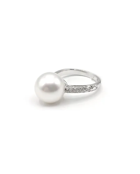 Anello Mikimoto in Oro Bianco con Perla e Diamanti