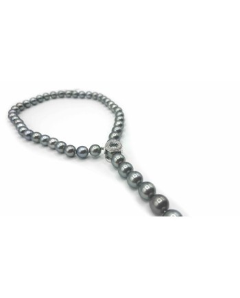 Mikimoto Necklace with Tahiti Pearls, Diamonds and White Gold