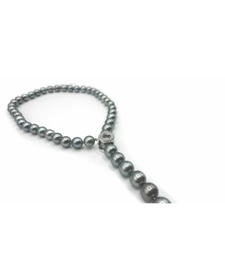 Mikimoto Necklace with Tahiti Pearls, Diamonds and White Gold