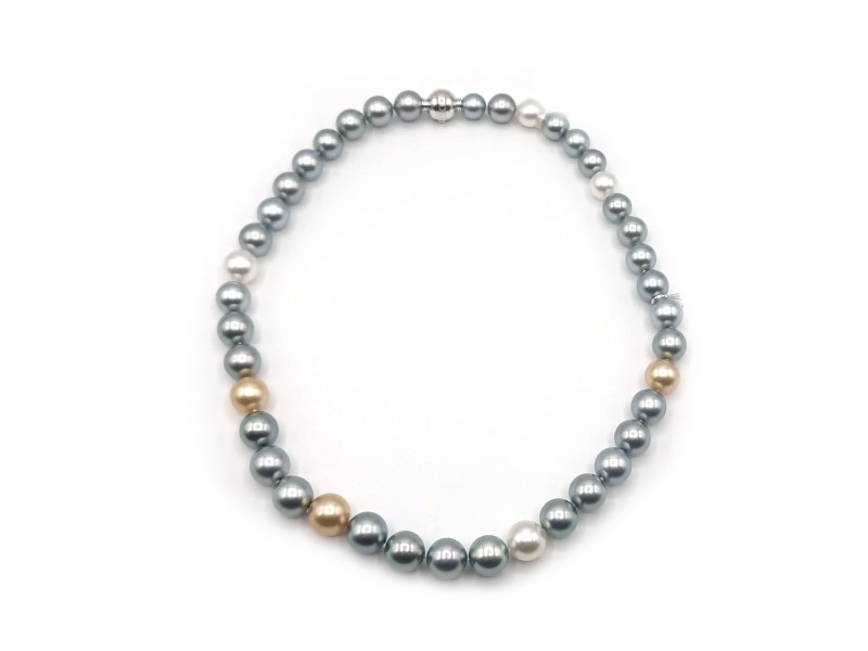 Collier Mikimoto avec Perles Multicolores et Or Blanc
