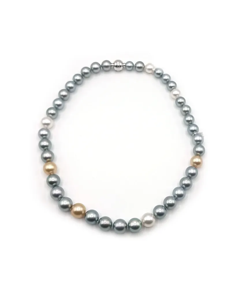 Mikimoto Necklace with Multicolor Pearls and White Gold