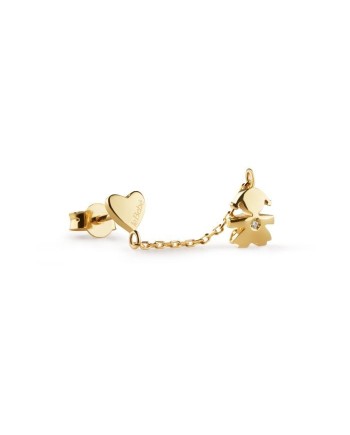 Mono Orecchino Le Bebé Les Petits in Oro Giallo con Bimba, Cuore e Diamante