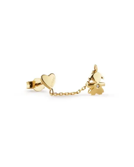 Mono Orecchino Le Bebé Les Petits in Oro Giallo con Bimba, Cuore e Diamante