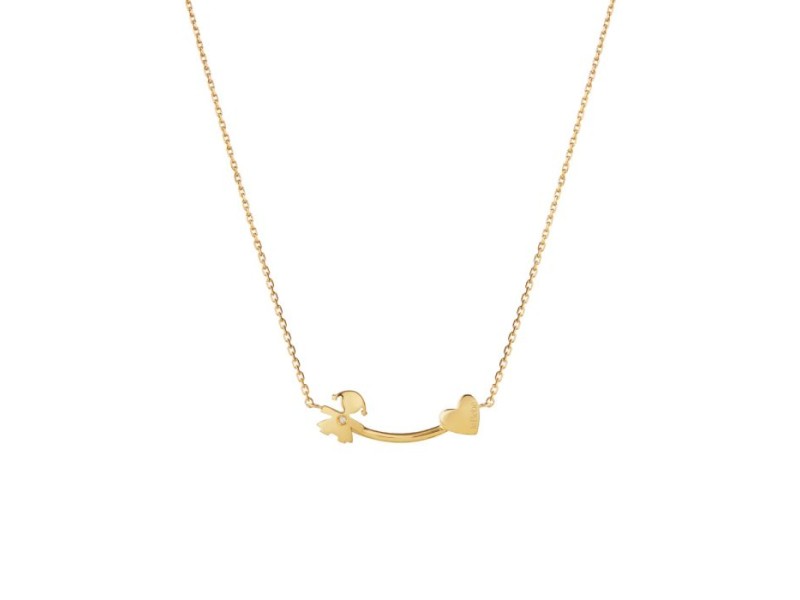 Le Bebé Les Petits Necklace in Yellow Gold with Baby Girl, Heart and Diamond