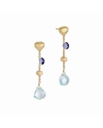 Boucles d'oreilles pendantes Paradise de Marco Bicego en or jaune avec iolites et topazes bleues