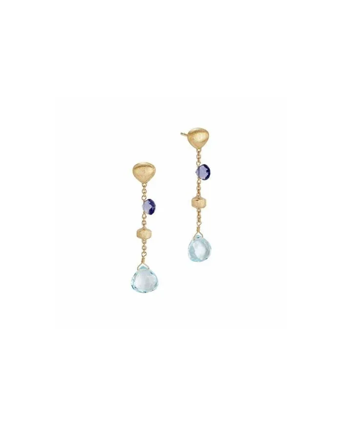 Boucles d'oreilles pendantes Paradise de Marco Bicego en or jaune avec iolites et topazes bleues