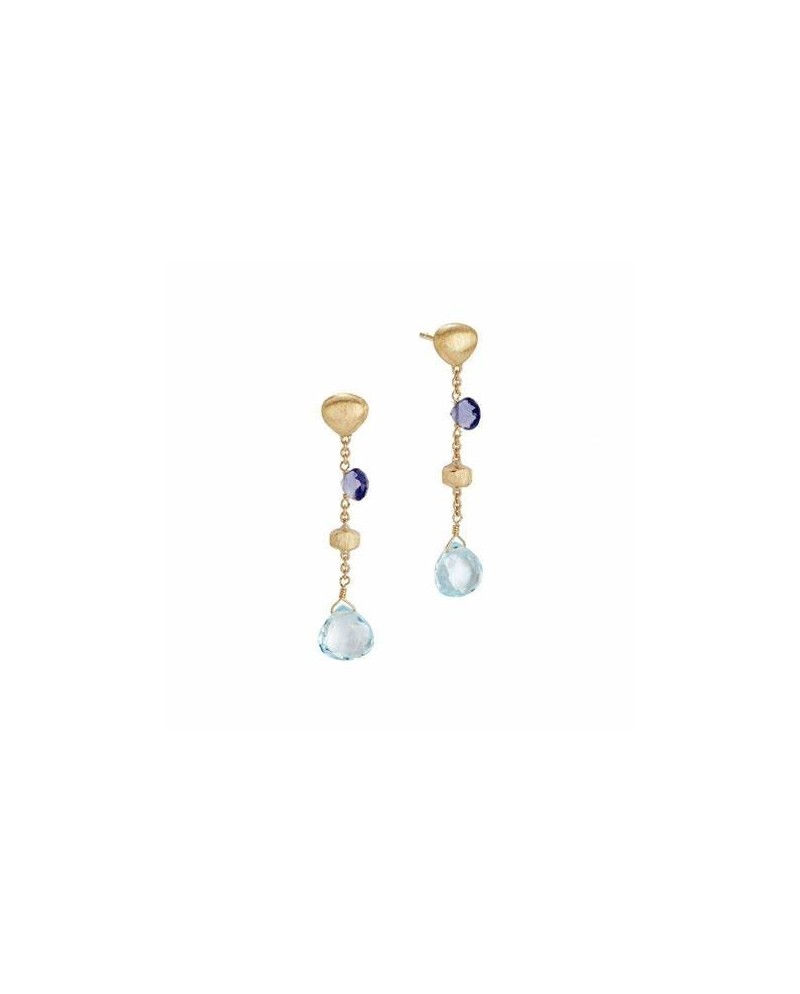 Boucles d'oreilles pendantes Paradise de Marco Bicego en or jaune avec iolites et topazes bleues