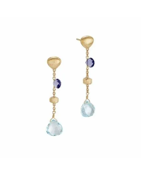 Marco Bicego Paradise Long Drop Earrings in Yellow Gold with Iolites and Blue Topazes