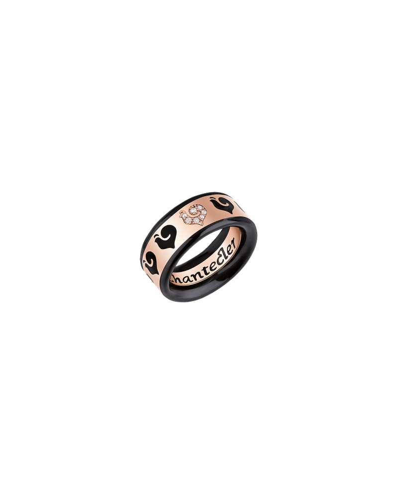 Chantecler Carousèl Band Ring with Diamond Pavè and Black Enamel