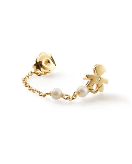 Mono Boucle d'Oreille Le Bebé en Or Jaune avec Bébé, Perles et Diamant