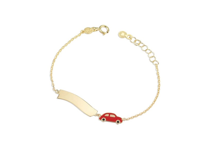 Le Bebè Primegioie Toys Bracelet in Yellow Gold with Ribbon and Toy Car