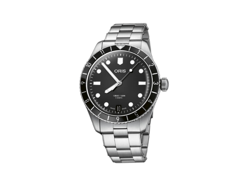 Montre Oris Divers Sixty-Five 12H avec cadran noir et bracelet en acier