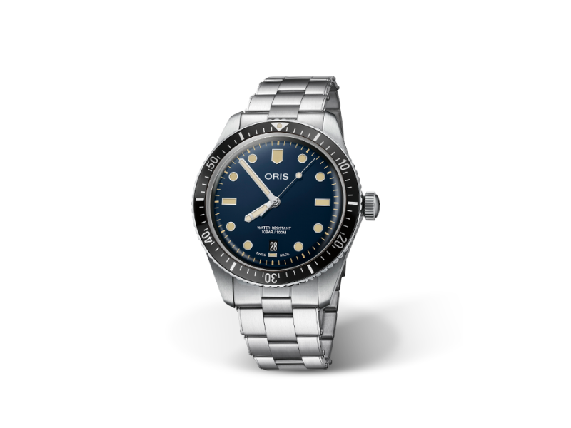 Montre Oris Divers Sixty-Five avec cadran bleu et bracelet en acier
