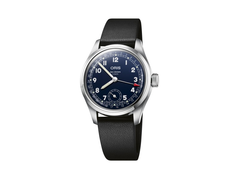 Oris Big Crown Pointer Date 403 38mm Watch with Blue Dial and Leather Strap