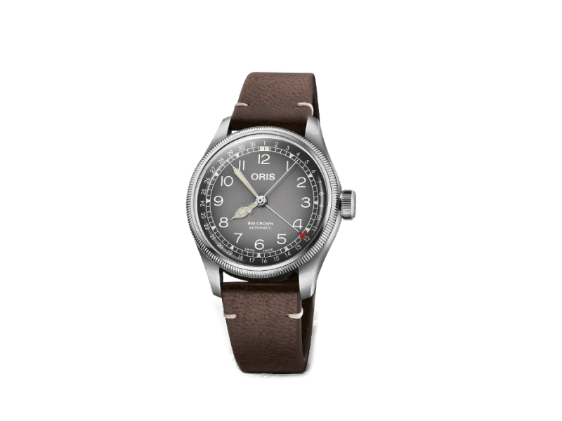 Oris Big Crown 38 mm X Flying Deer Watch with Gray Dial and Leather Strap