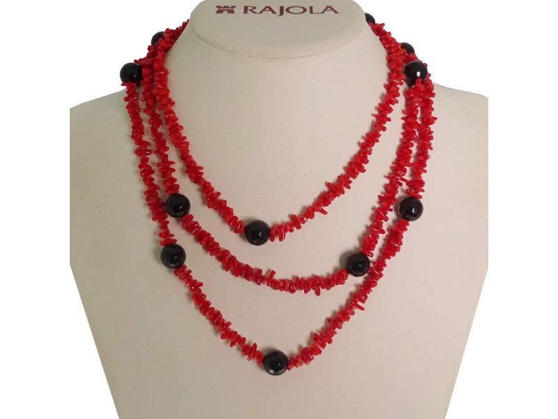 Rajola Cin Cin 3 Strands Necklace with Corals, Onyx and Gold