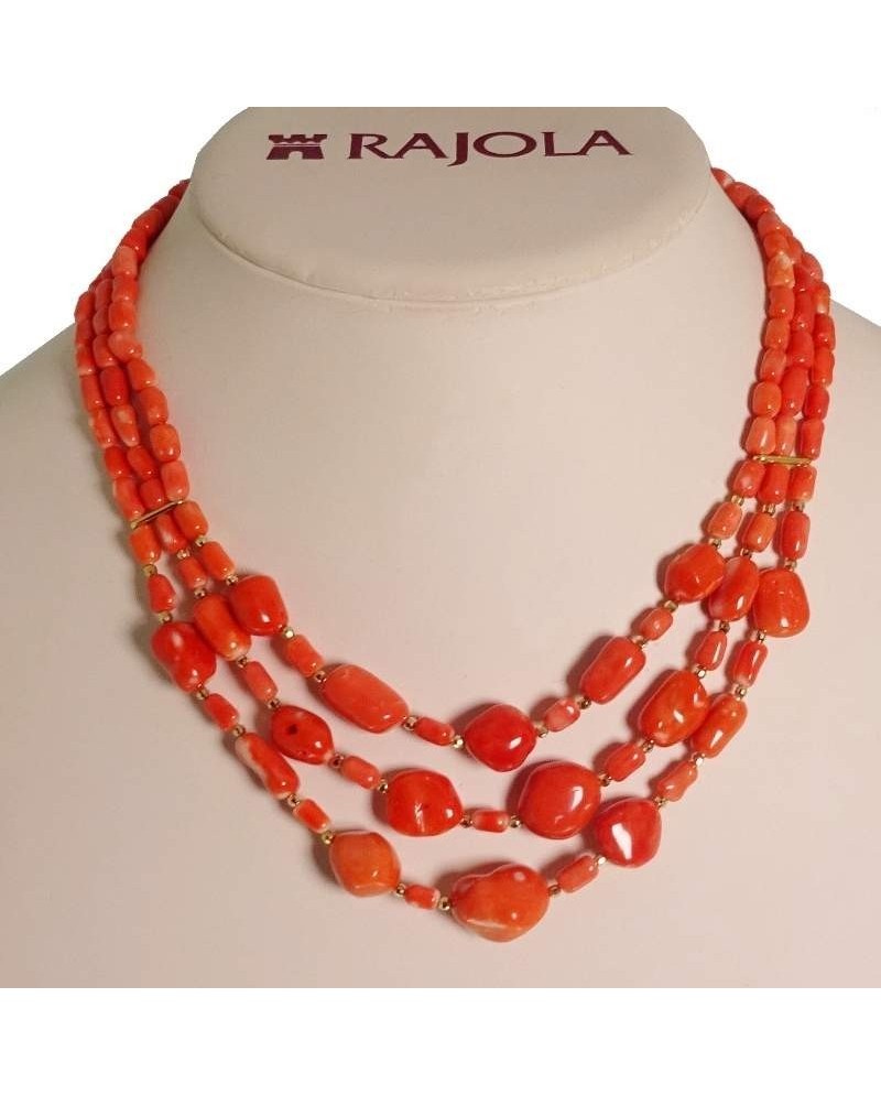 Collana 3 Fili Rajola Bagliori con Coralli e Oro