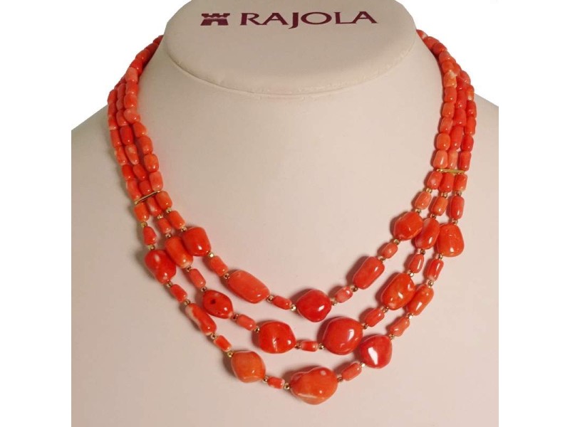 Rajola Bagliori 3 Strands Necklace with Corals and Gold