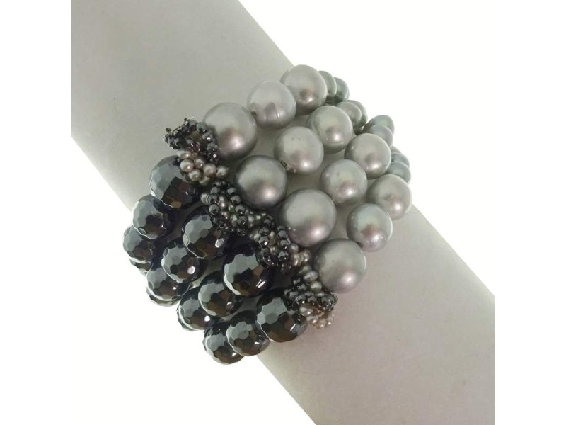 Rajola Fiaba 4 Strands Bracelet with Hematite and Gray Pearls
