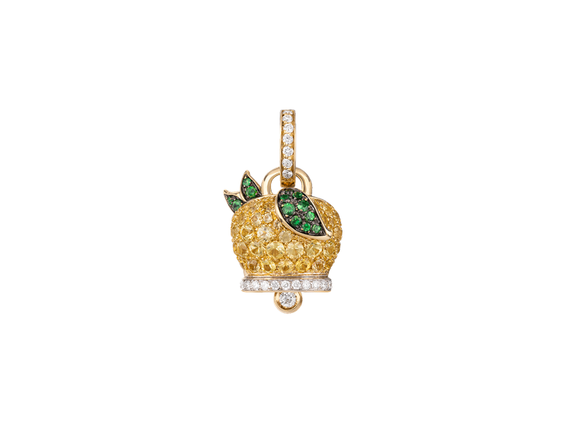 Chantecler Lemon Campanella Medium Pendant in Gold with Sapphires, Tzavorites and Diamonds