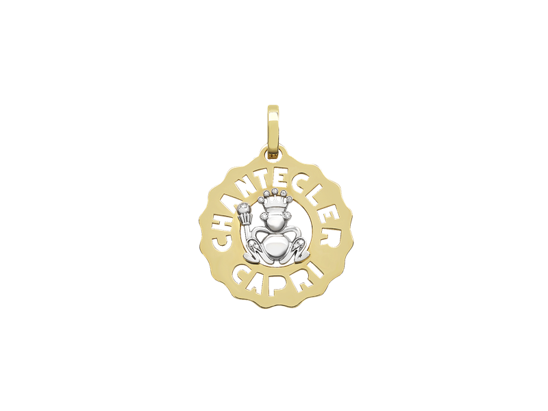 Petit pendentif logo Chantecler, prince grenouille en or bicolore
