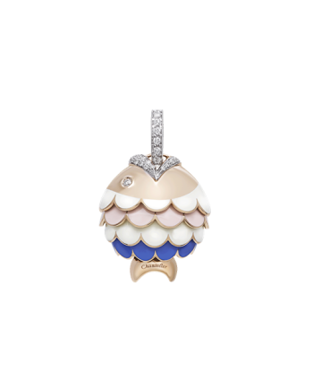Grand Pendentif Chantecler Paillettes Bell Fish en Or Rose et Diamants