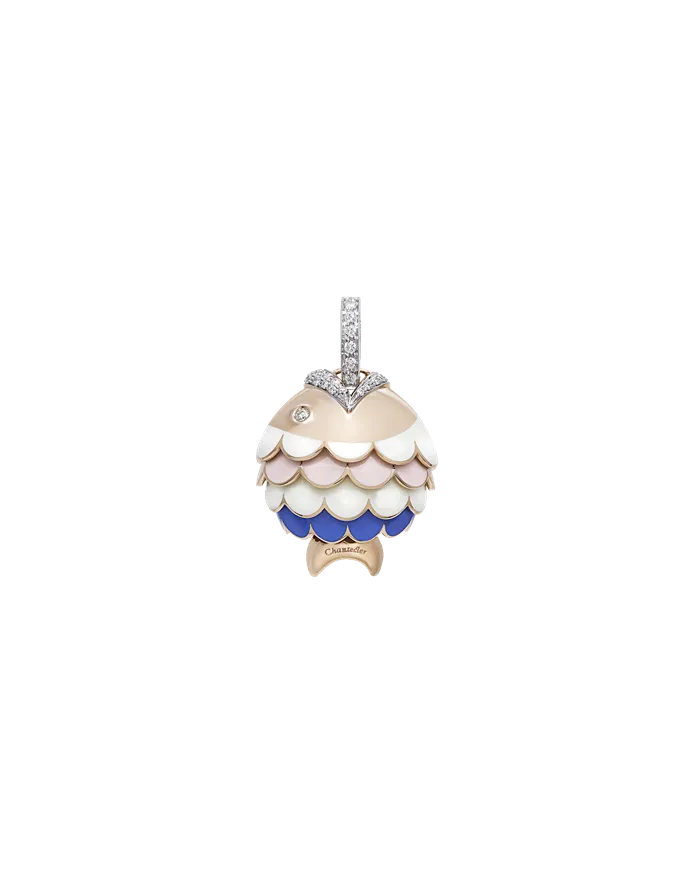 Large Chantecler Paillettes Bell Fish Pendant in Rose Gold with Diamonds