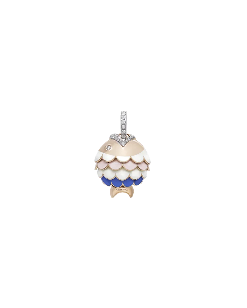 Large Chantecler Paillettes Bell Fish Pendant in Rose Gold with Diamonds