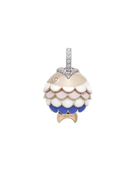 Large Chantecler Paillettes Bell Fish Pendant in Rose Gold with Diamonds