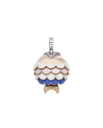 Grand Pendentif Chantecler Paillettes Bell Fish en Or Rose et Diamants