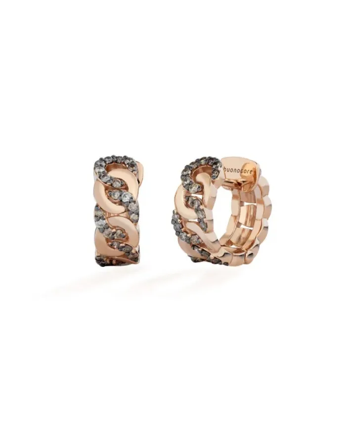 Buonocore Noon Groumette Small Earrings in Rose Gold with Brown Diamonds