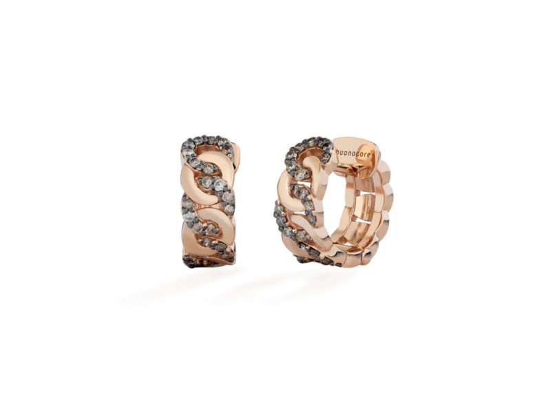 Buonocore Noon Groumette Small Earrings in Rose Gold with Brown Diamonds