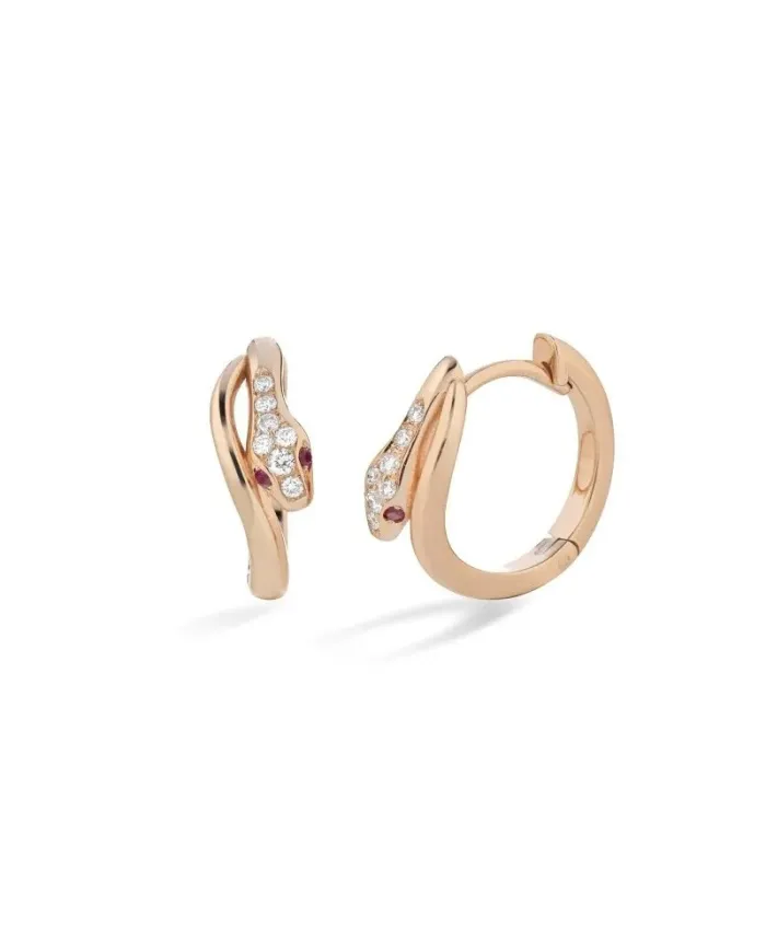 Boucles d'oreilles Buonocore Eden Serpenti en or rose avec diamants et rubis