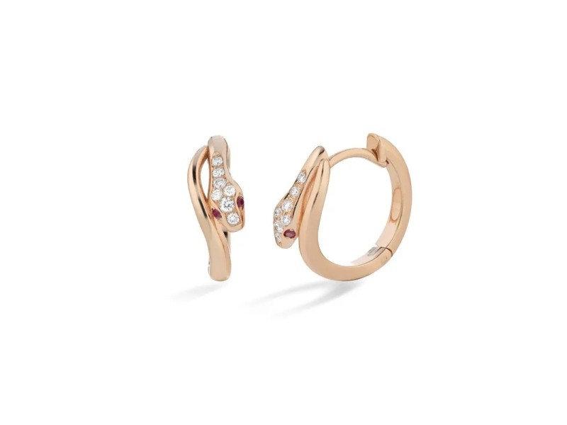 Buonocore Eden Serpenti Earrings in Rose Gold with Diamonds and Rubies