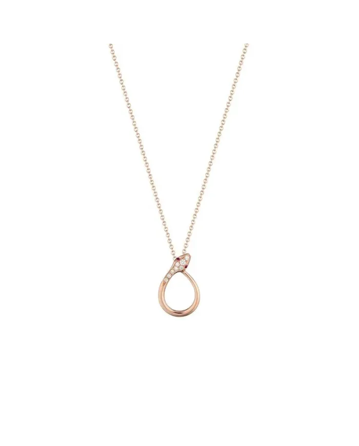 Buonocore Eden Snake Necklace in Rose Gold with Diamonds and Rubies