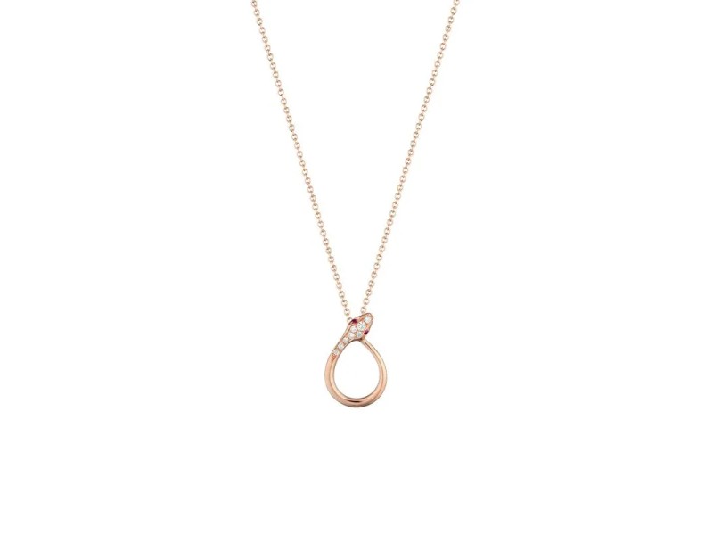 Buonocore Eden Snake Necklace in Rose Gold with Diamonds and Rubies