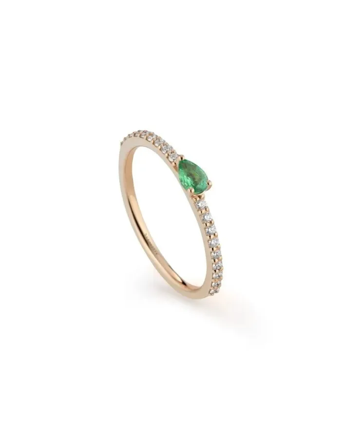 Bague ludique Buonocore en or rose avec diamants et émeraude goutte