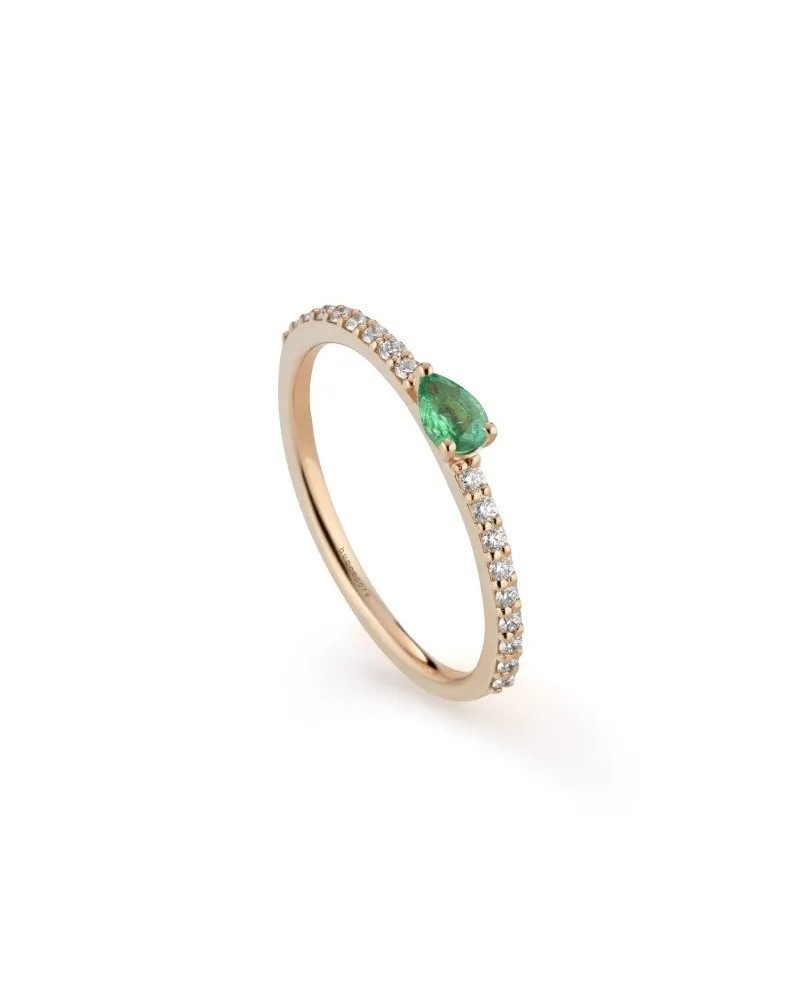 Anello Buonocore Playful in Oro Rosa con Diamanti e Smeraldo Goccia
