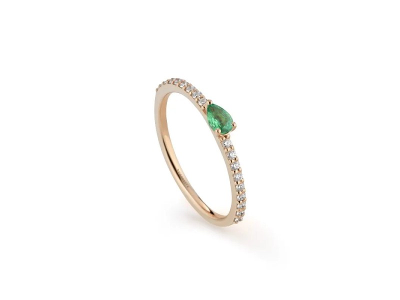 Buonocore Playful Ring in Rose Gold with Diamonds and Drop Emerald