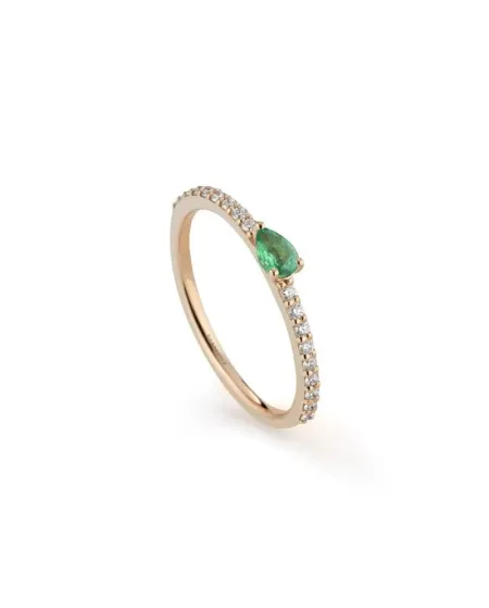 Anello Buonocore Playful in Oro Rosa con Diamanti e Smeraldo Goccia