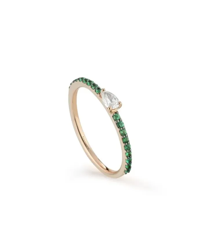 Buonocore Playful Ring in Rose Gold with Emeralds and Drop Diamond