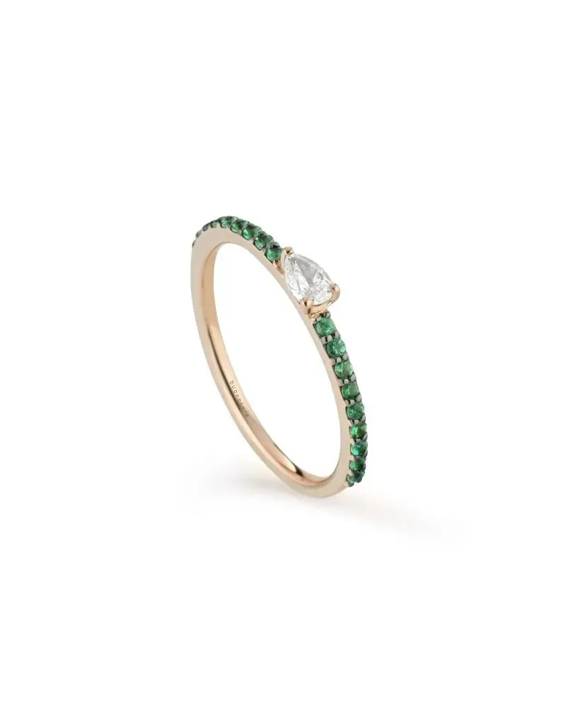 Bague ludique Buonocore en or rose avec émeraudes et diamant goutte