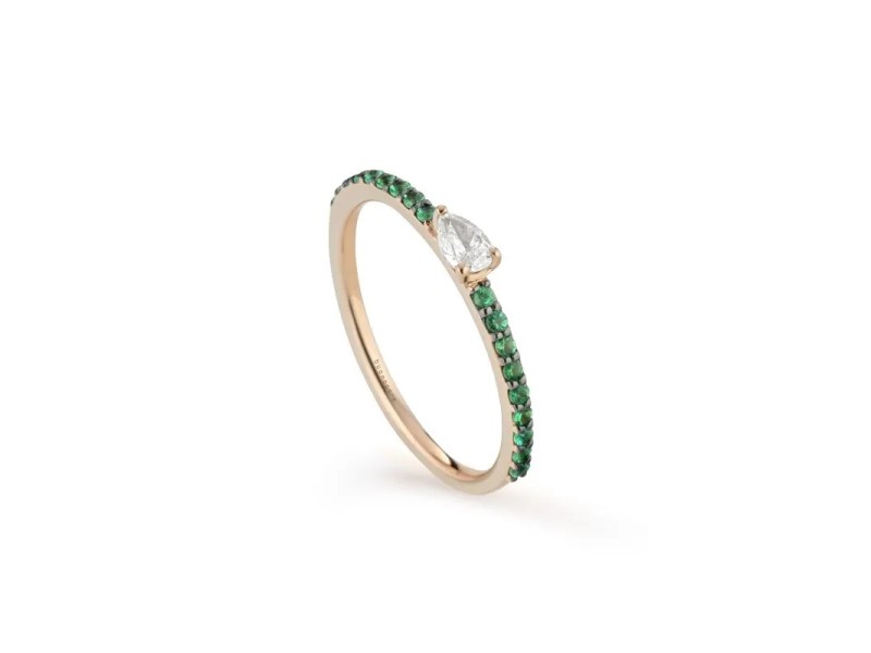 Buonocore Playful Ring in Rose Gold with Emeralds and Drop Diamond