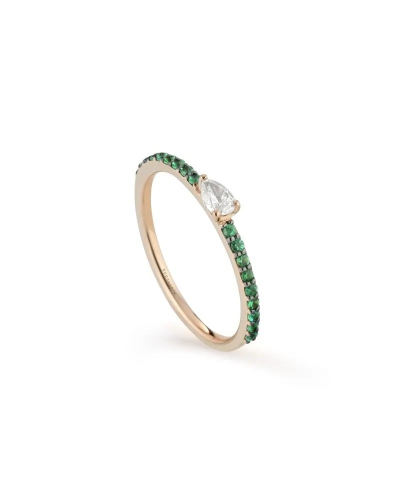 Buonocore Playful Ring in Rose Gold with Emeralds and Drop Diamond