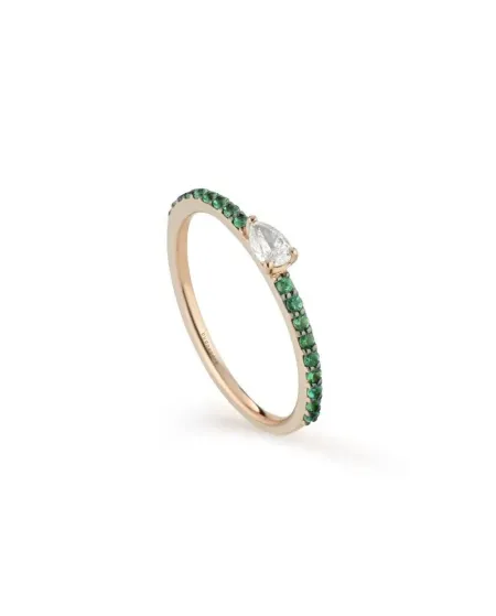 Anello Buonocore Playful in Oro Rosa con Smeraldi e Diamante Goccia